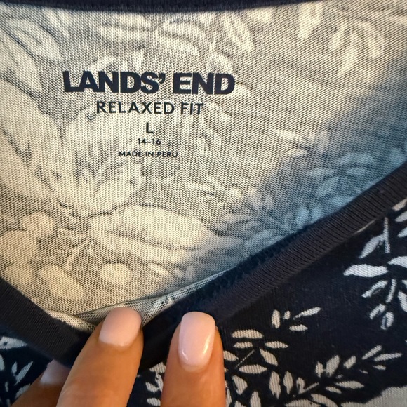 Lands' End Navy and White Floral Top - Picture 2 of 2